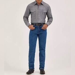 Wrangler Men’s Cowboy Cut Slim Fit Jeans Dark-washed with Pockets Workwear Men
